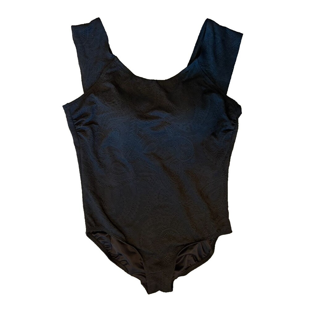 Lands End Womens Swimsuit Embossed Black w/ Padded Bra Wide Straps Size 18W